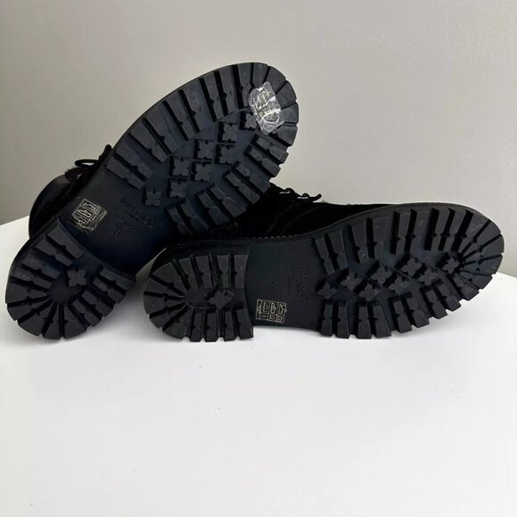 JIMMY CHOO Elba Black Leather Suede Pom Pom Flat Ankle Boots Size 38 - Picture 12 of 14